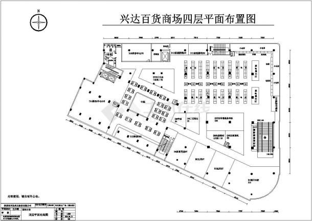 某商业广场福永店四层平面CAD建筑设计完整布局图-图一