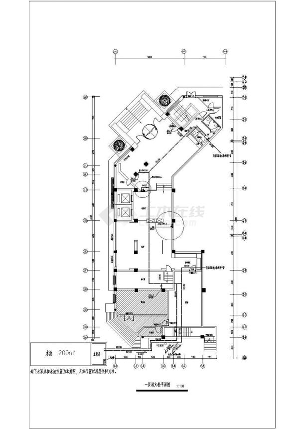 宁波某宾馆电气消防设计cad全套施工图纸（含设计说明，含排烟设计，含给水设计，含泵房设计）-图一