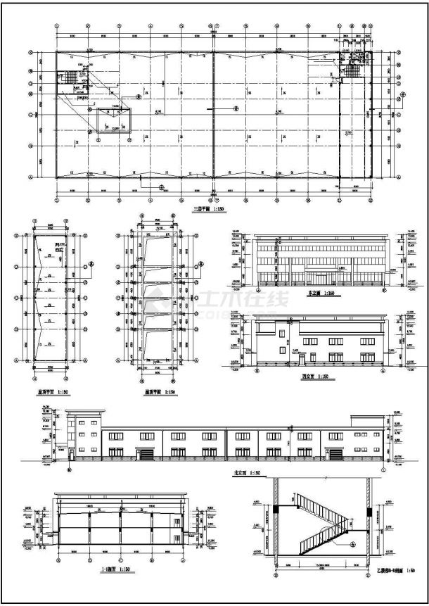 镇江市某工厂6860平米3层生产厂房全套建筑设计CAD图纸-图一