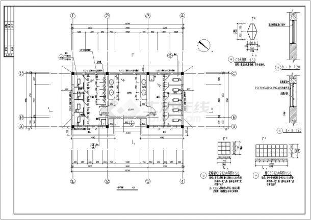 某长10.5和10.74米 宽5.8和5.34米 两个1层公厕CAD设计构造建筑完整方案-图二