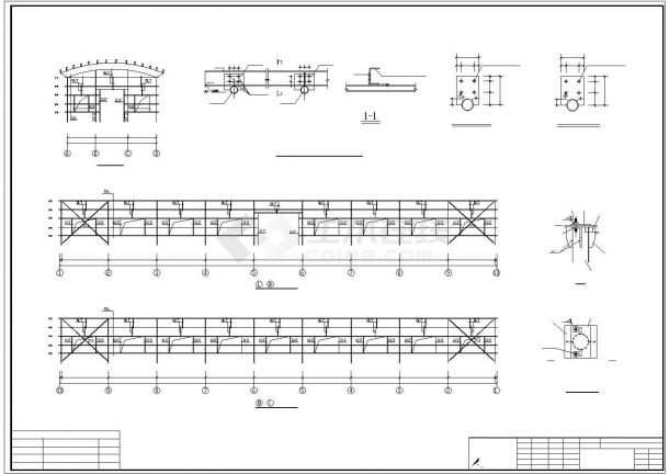 宿迁市某玻璃厂594平米生产车间弧形钢管桁架的建筑结构设计CAD图纸-图二