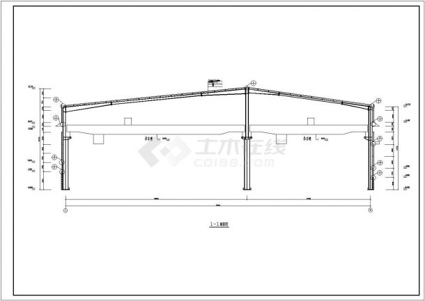 某单层钢结构厂房建筑设计施工CAD图纸-图一