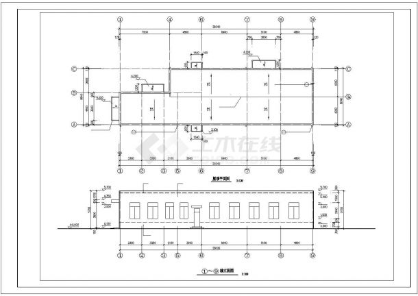 太原市某自来水厂1400平米单层框架结构加氯车间建筑设计CAD图纸-图一