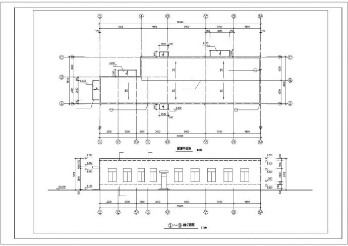 太原市某自来水厂1400平米单层框架结构加氯车间建筑设计CAD图纸_图1