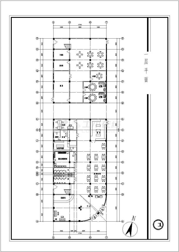 长61.2米 宽17.7米 欧式宾馆建筑设计方案图【1层平面 标准层平面 1正立面】-图二