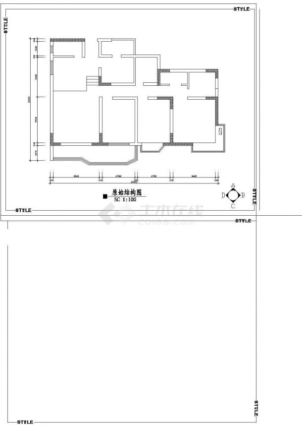 江苏省盐城市某小区设计装修三室家居室内装修cad施工方案图-图一