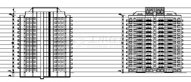 十四层住宅建筑设计cad图(含平立面图，共四张)-图二