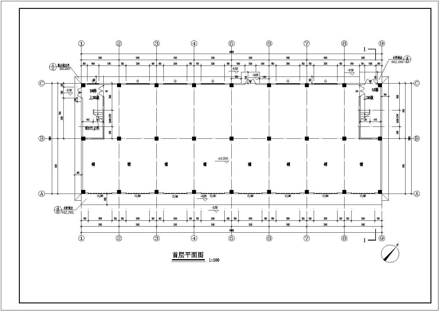 某五层框架结构工业厂房设计cad 全套建筑施工图（ 含设计说明）