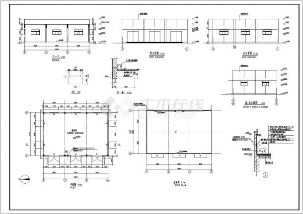 某框架结构单层厂房设计cad全套建筑施工图（含动力房及大门设计）-图一