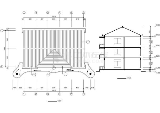 汉中市某村镇幼儿园800平米3层砖混结构教学楼建筑设计CAD图纸-图二