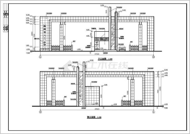 某中学大门CAD结构设计完整施工图-图一