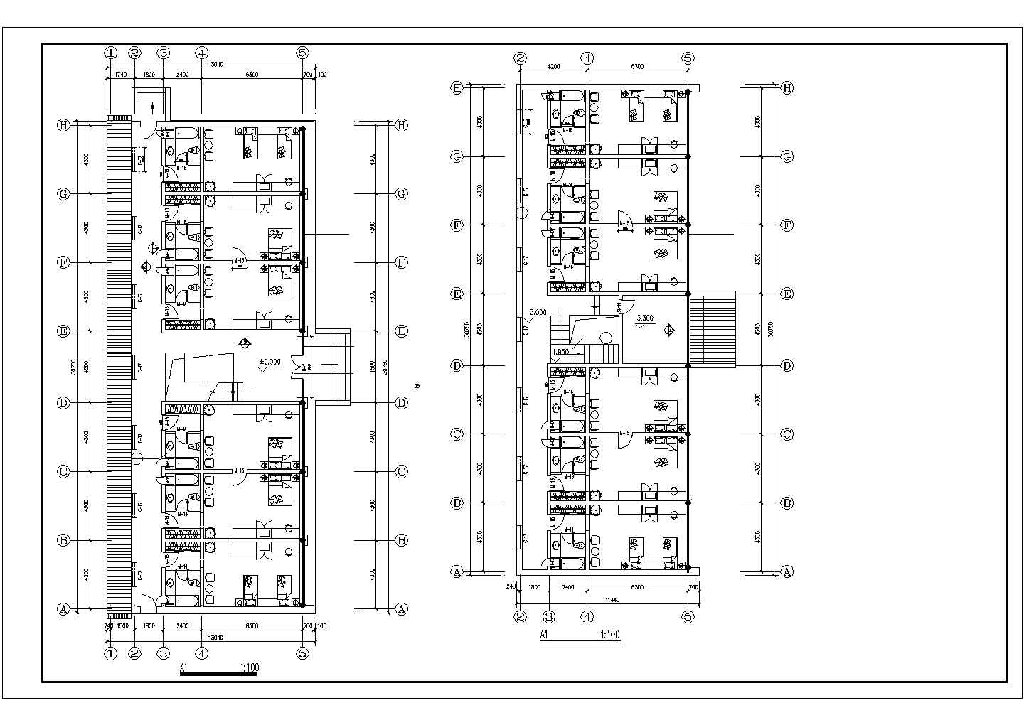 某地区标准间建筑全套设计施工CAD图纸