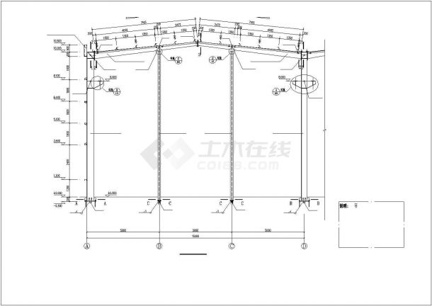 某吊车双跨单层钢结构厂房建筑CAD图纸-图一