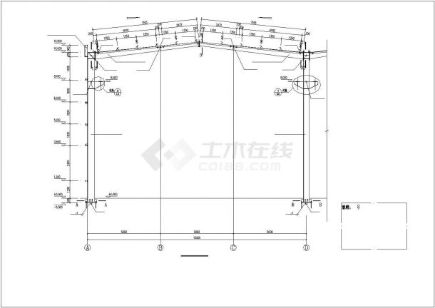 某吊车双跨单层钢结构厂房建筑CAD图纸-图二