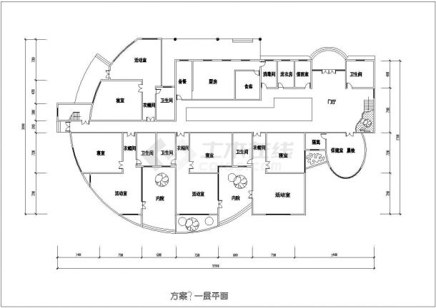 某6班 2层幼儿园设计cad建筑方案图（含2套方案设计）-图二