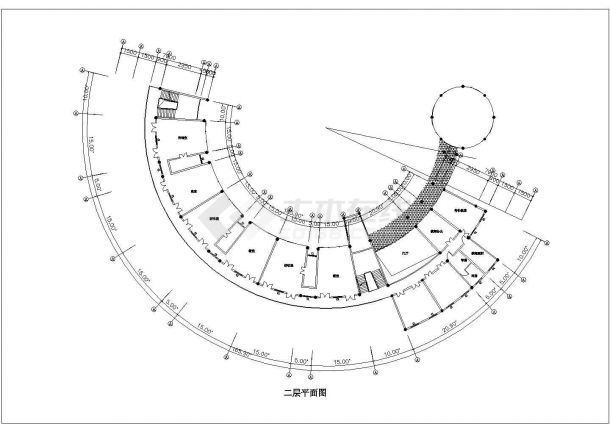 某9班3644平米弧型幼儿园建筑方案设计cad图纸-图一