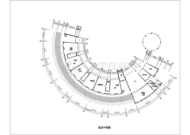 某9班3644平米弧型幼儿园建筑方案设计cad图纸-图二