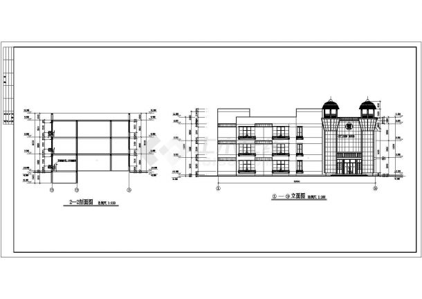 三层框架结构幼儿园教学楼建筑施工cad图(带地下层设计)-图二
