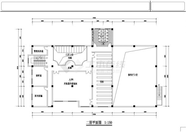 徐州某技术学院5900平米3层框架结构图书馆建筑设计CAD图纸-图一