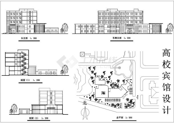 某多层高校旅馆建筑设计方案图.9张图纸-图一