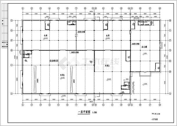 青岛外爱高科公司三层框架结构厂房设计cad全套建筑施工图-图一