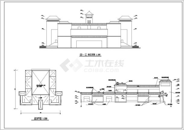 济宁市某大学4300平米3层框架艺术中心建筑设计CAD图纸-图一