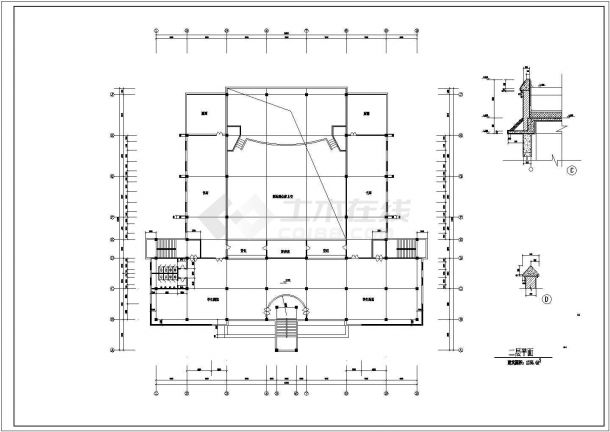 济宁市某大学4300平米3层框架艺术中心建筑设计CAD图纸-图二