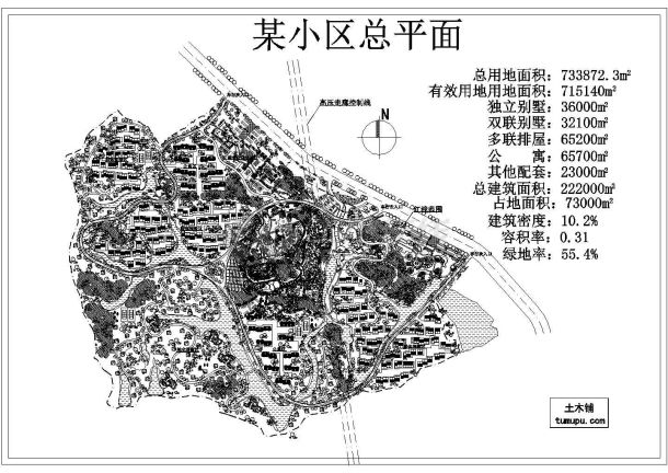 某别墅区总平面CAD图纸-图一