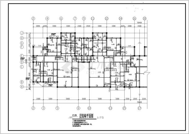 某地区长26.4米 宽12.8米 6层砖混住宅楼结构设计施工图-图二