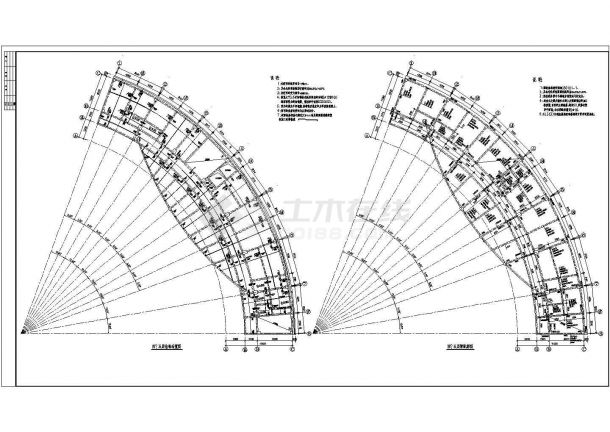 某弧形办公楼框架结构施工图CAD图纸-图二