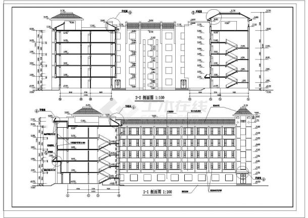 某五层学校学生公寓楼全套建筑施工cad图，共八张-图二