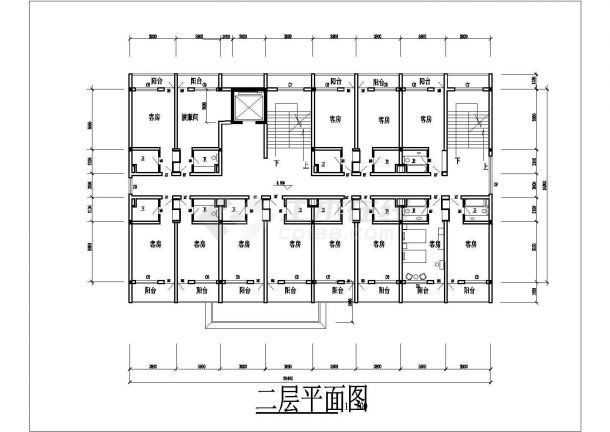 某城市单位院内宾馆建筑完整设计施工CAD图纸-图二