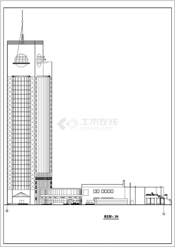 某城市高层宾馆建筑完整设计施工CAD图纸-图一