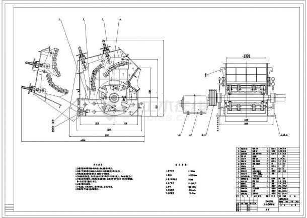 某反击式破碎机CAD设计节点总图-图一
