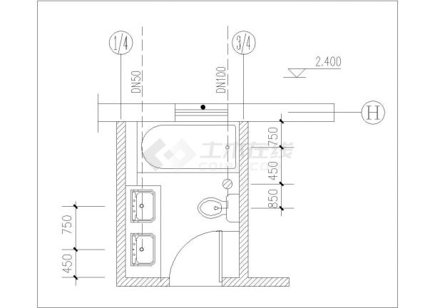 佛山市春天佳苑小区3层砖混结构单体别墅全套给排水设计CAD图纸-图一