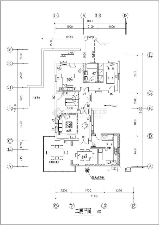 佛山市春天佳苑小区3层砖混结构单体别墅全套给排水设计CAD图纸-图二