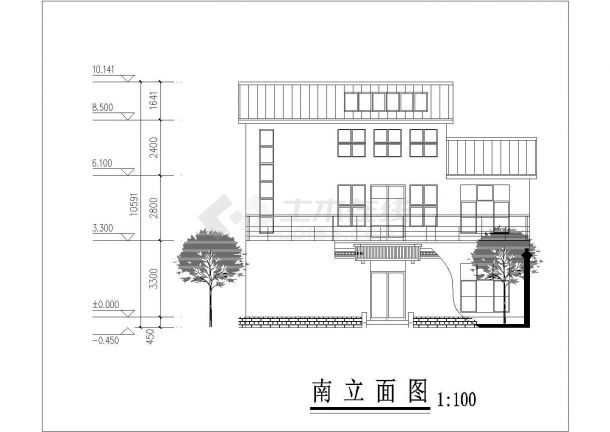 某三层框架结构富裕型住宅楼设计cad建筑方案图纸-图二