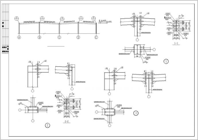 三层商业用CAD钢结构框架施工图_图1