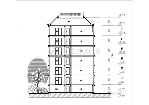 某高档小区多层住宅楼及沿街店面设计cad建筑方案图纸-图二