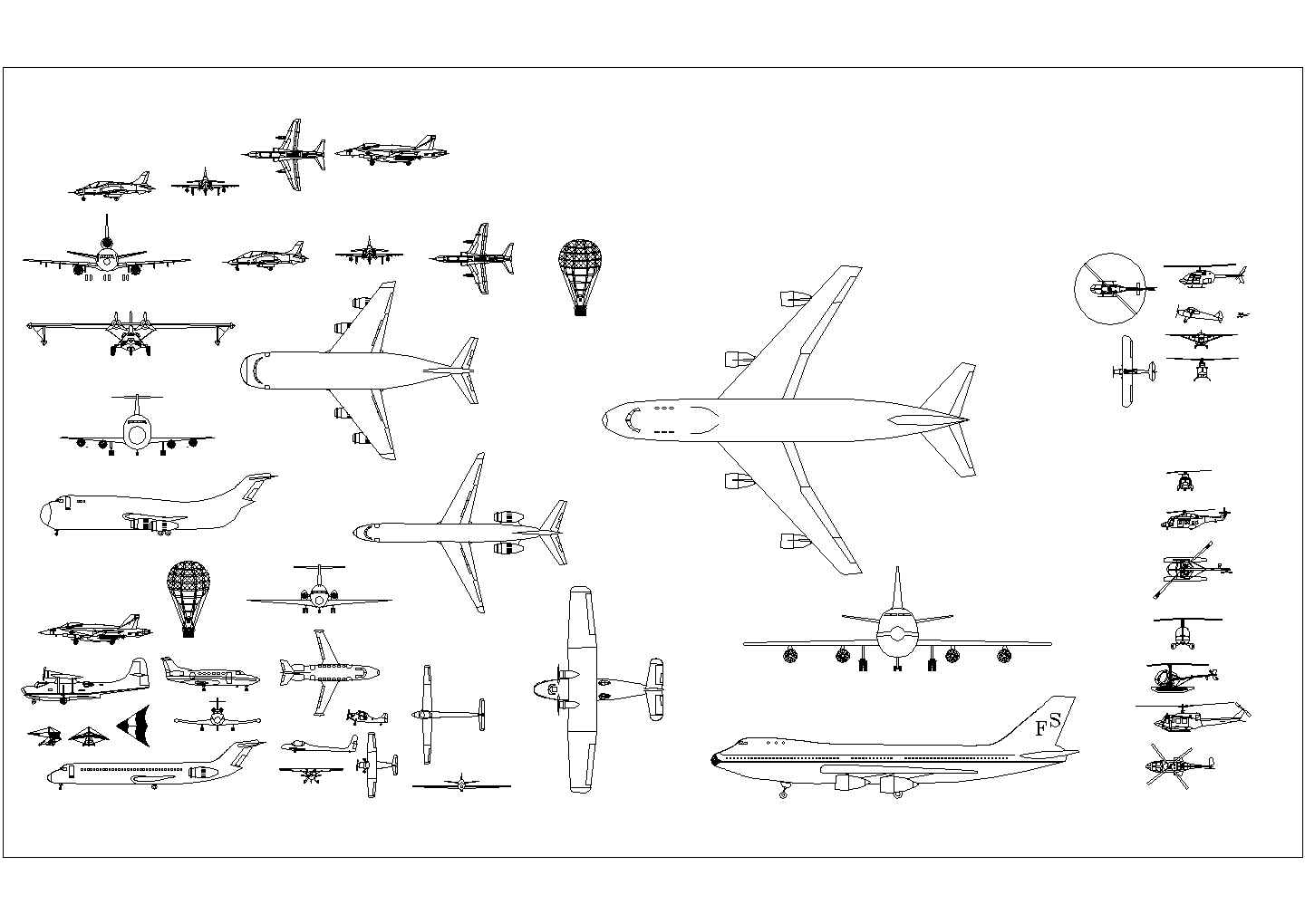 某飞机CAD平立面构造设计图纸
