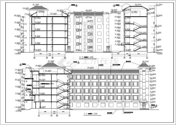  6层10402平米砖混U形学生公寓楼建筑施工图（长56.7米 宽53.07米）-图一