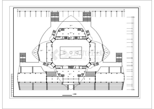 长137.3米 宽93.6米 -1+3层某大学体育馆方案图【含各层平面2立2剖面 7个CAD文件】-图二