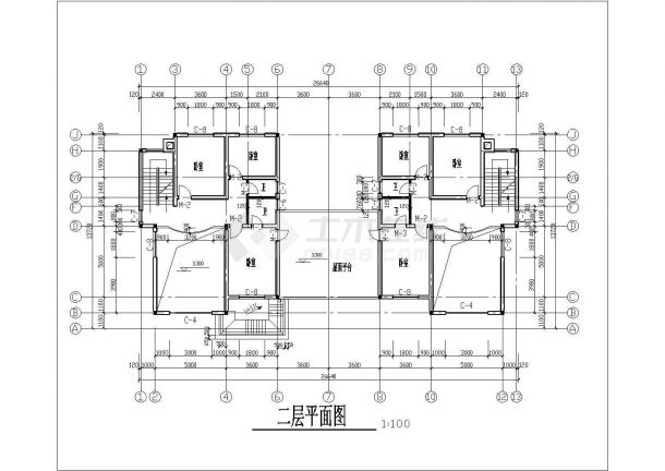 新余市馨苑花园小区3层砖混结构双拼是别墅建筑设计CAD图纸-图一