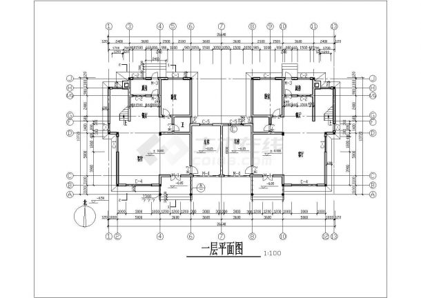 新余市馨苑花园小区3层砖混结构双拼是别墅建筑设计CAD图纸-图二