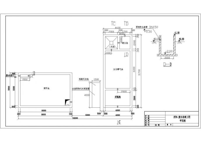 江苏某3T纺织废水处理工程设计cad工艺施工图纸_图1