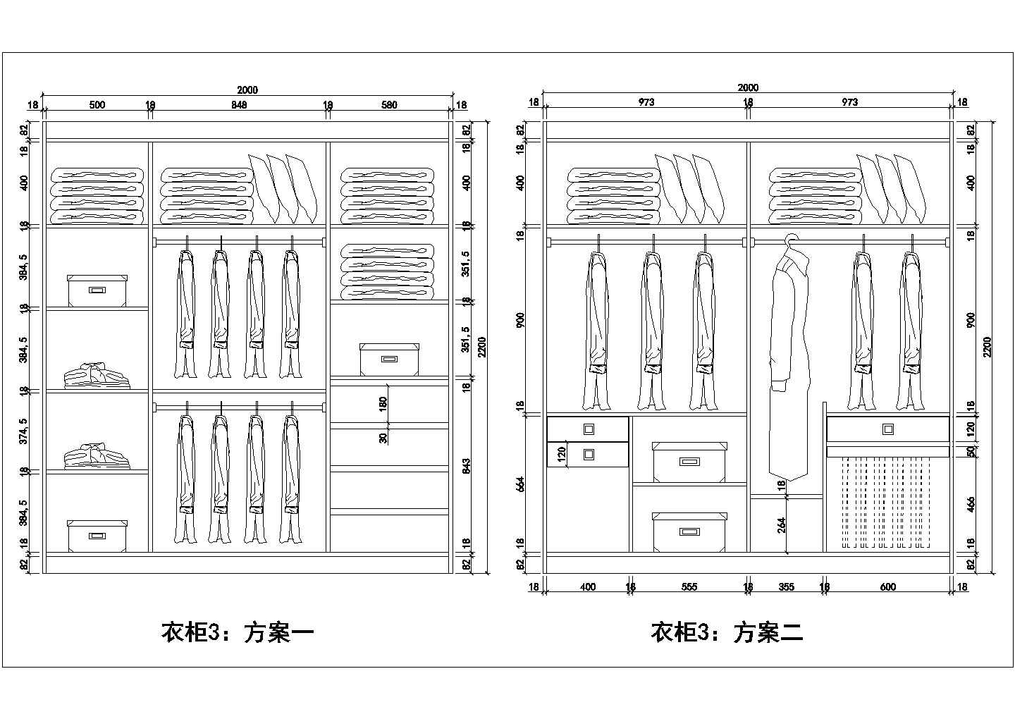 某10款衣柜CAD节点设计完整构造图