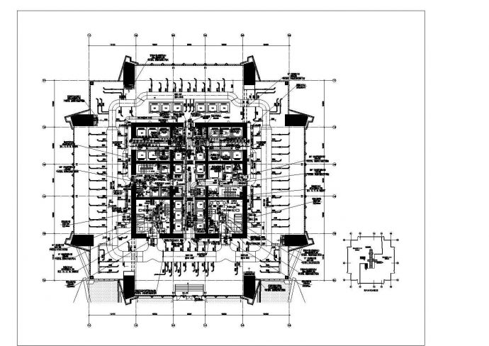 某塔楼二十四层通风空调CAD设计节点平面图_图1