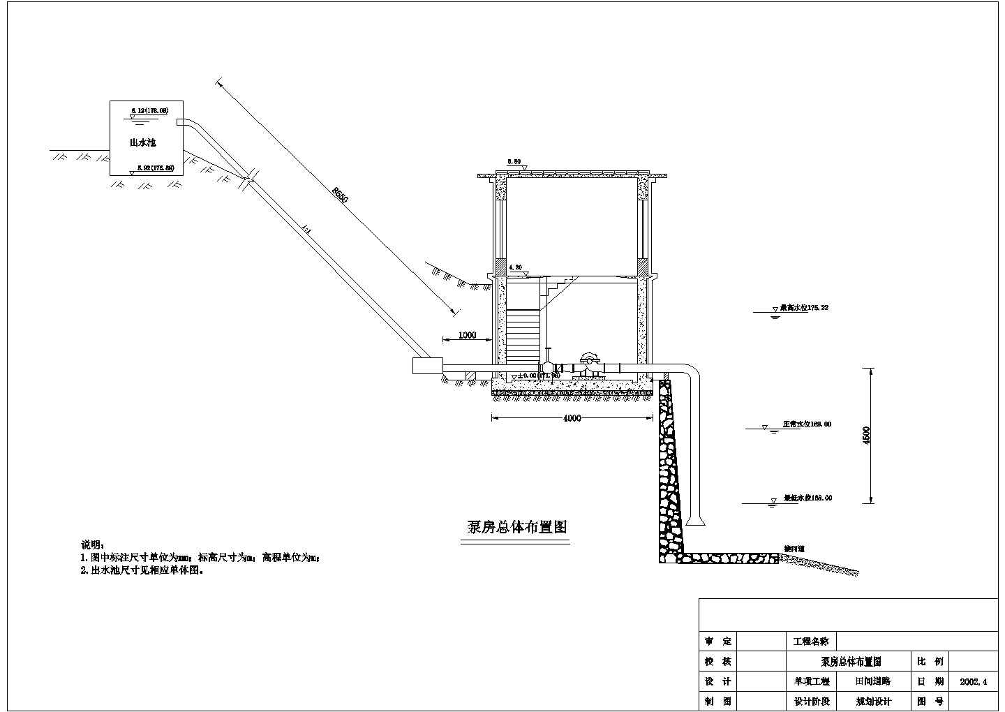 桥涵泵单体方案泵房总布置cad图