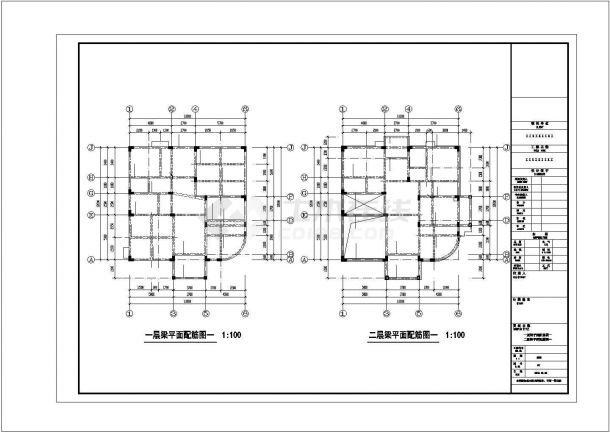 兰州市某小区420平米左右3层混合结构单体别墅结构设计CAD图纸-图一