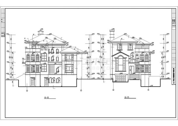 济宁市某居住区425平米3层框架结构单体别墅CAD建筑设计图纸-图二